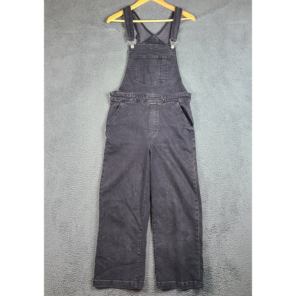 Levis Premium Women Black Wide Leg Denim Overalls Size 30 Washed Bib Dungarees